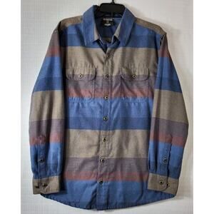 Sherpa Adventure Gear Long Sleeve Button-Up Shirt Men's Large Brown Blue UPF 50+